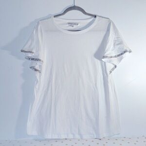 Inner Circle White Cotton Top with Silver Sequins Trim New Size Large